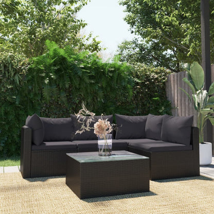 Set Divani da Giardino 5 pz con Cuscini in Polyrattan Nero - homemem39