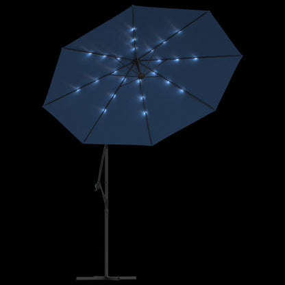 Ombrellone a Sbalzo con LED e Palo in Acciaio 300 cm Azzurro - homemem39
