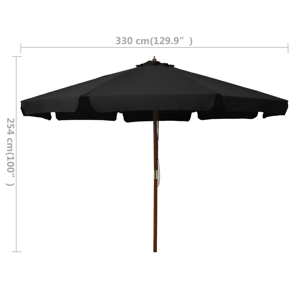 Ombrellone da Esterni con Palo in Legno 330 cm Nero - homemem39