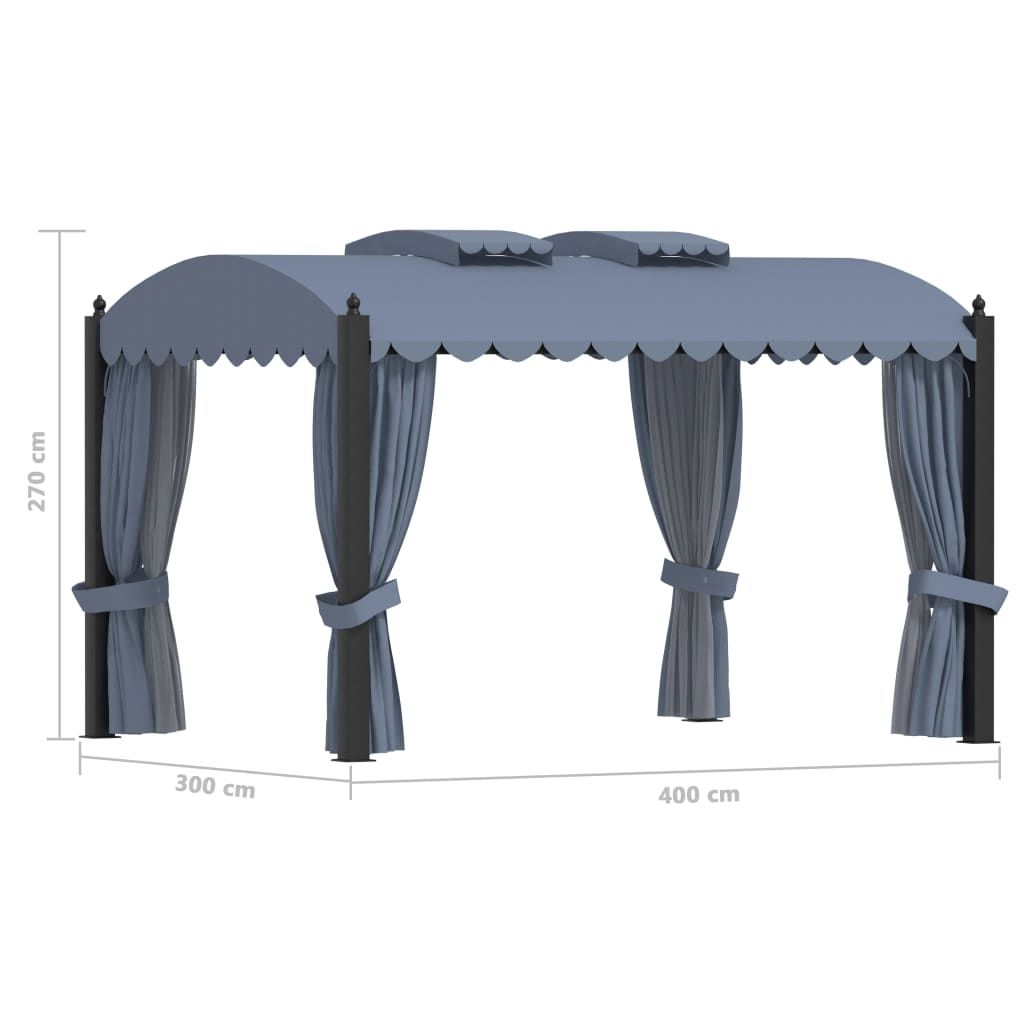 Gazebo con Tende 3x4 cm Antracite in Acciaio - homemem39