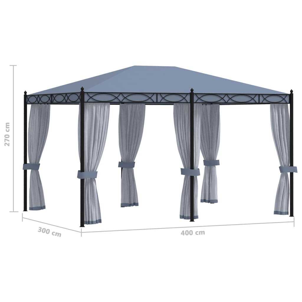 Gazebo con Schermi a Rete 3x4 cm Antracite in Acciaio - homemem39