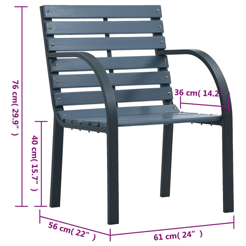 Sedie da Giardino 2 pz Grigie in Legno - homemem39