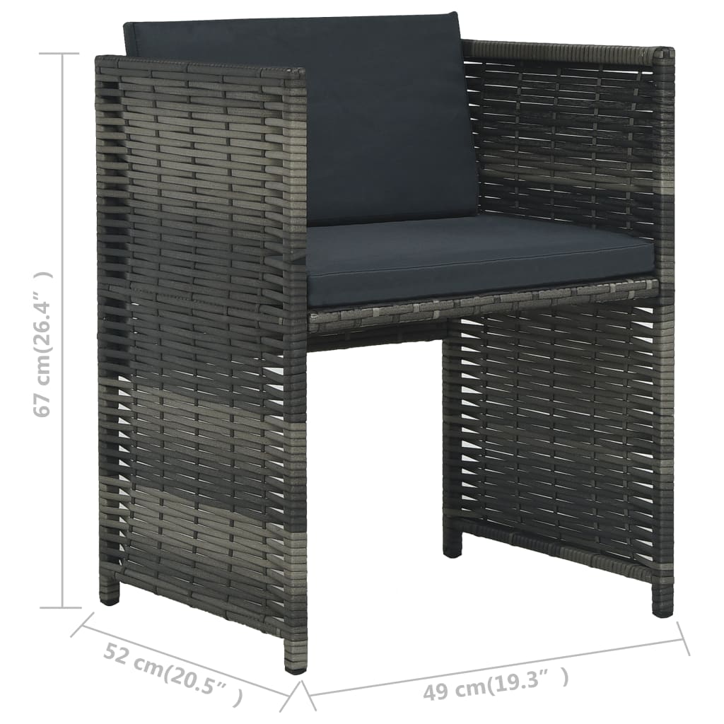 Set da Bistrot 3 pz con Cuscini in Polyrattan Grigio - homemem39