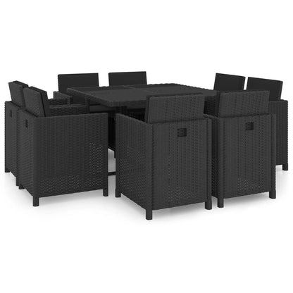 Set da Pranzo da Giardino 9 pz con Cuscini in Polyrattan Nero - homemem39