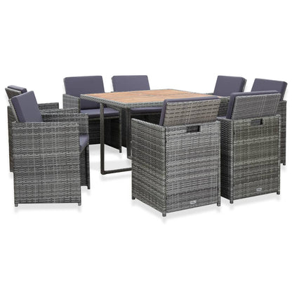 Set da Pranzo da Giardino 9 pz e Cuscini Polyrattan Antracite - homemem39