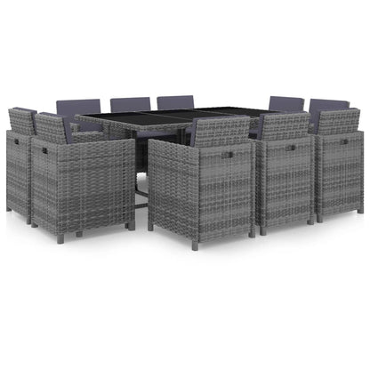 Set da Pranzo da Giardino 11 pz con Cuscini Polyrattan Grigio - homemem39