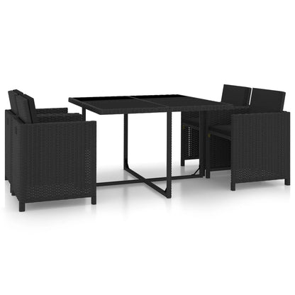 Set da Pranzo da Giardino 5 pz con Cuscini in Polyrattan Nero - homemem39