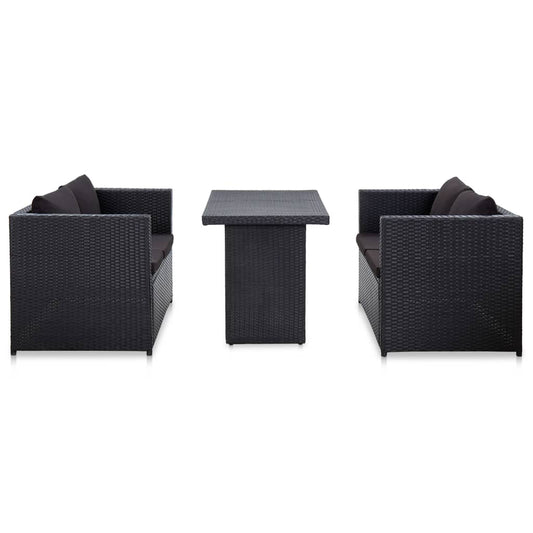 Set Divani da Giardino 3 pz con Cuscini in Polyrattan Nero - homemem39