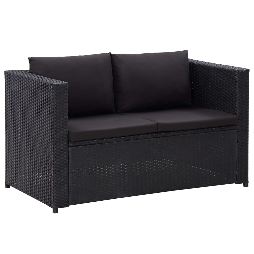 Set Divani da Giardino 3 pz con Cuscini in Polyrattan Nero - homemem39