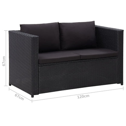 Set Divani da Giardino 3 pz con Cuscini in Polyrattan Nero - homemem39