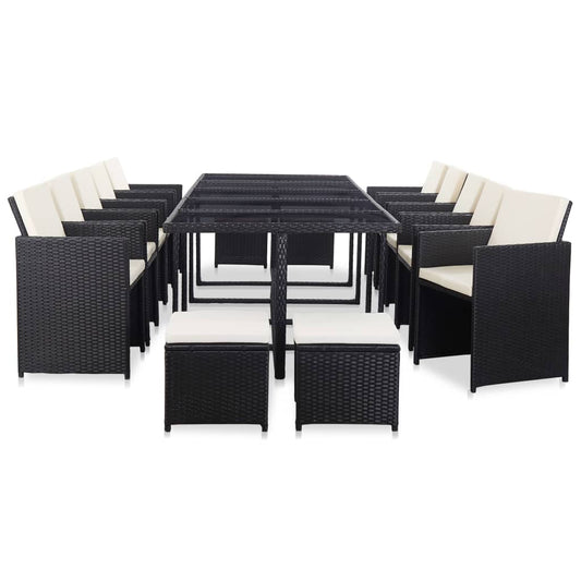 Set da Pranzo da Giardino 15 pz con Cuscini in Polyrattan Nero - homemem39