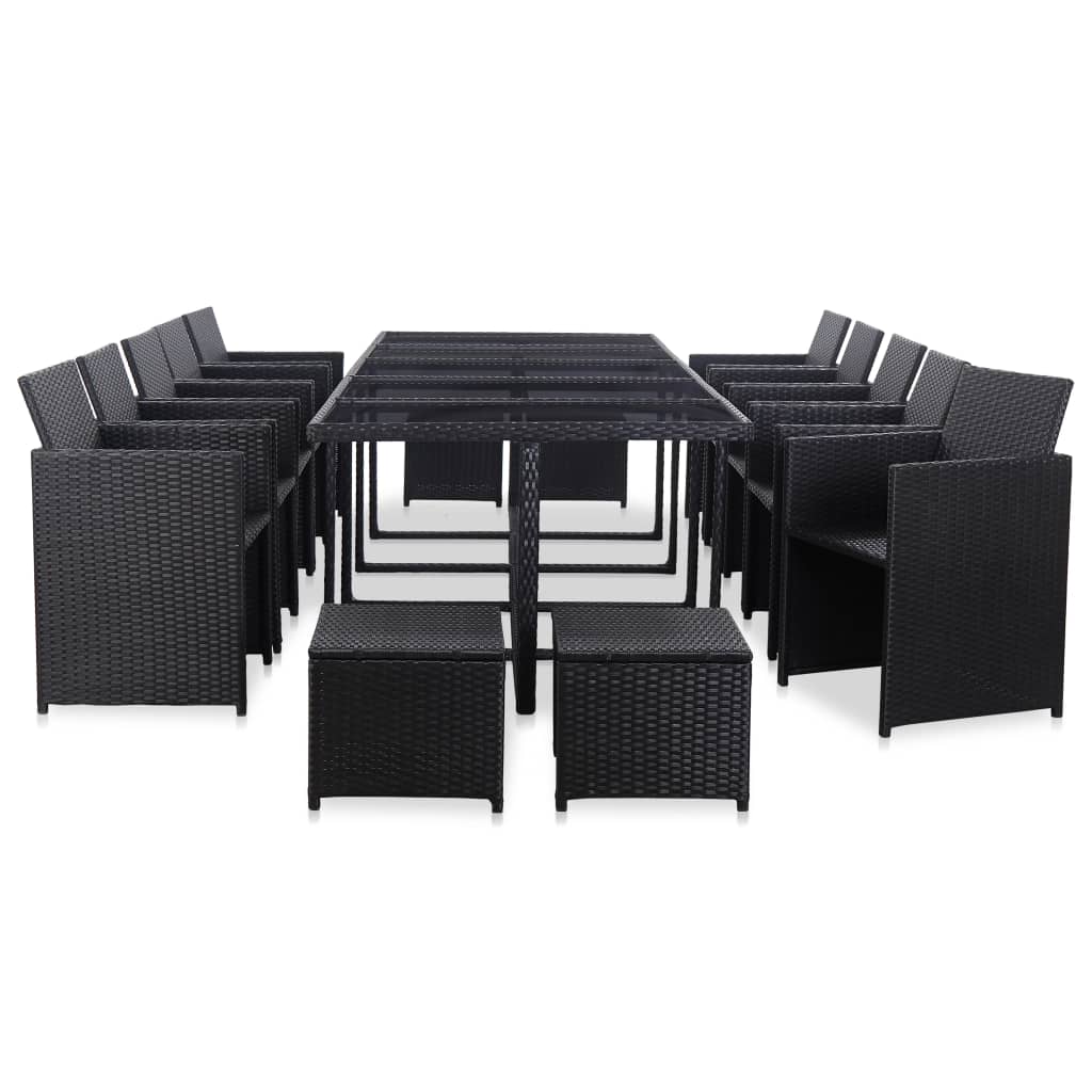 Set da Pranzo da Giardino 15 pz con Cuscini in Polyrattan Nero - homemem39