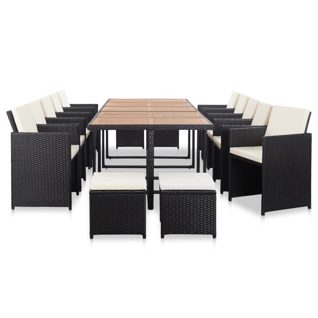 Set da Pranzo da Giardino 15 pz con Cuscini in Polyrattan Nero - homemem39