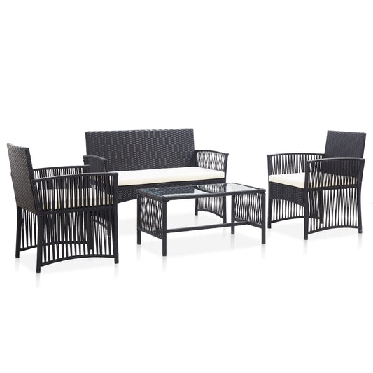 Set Divani da Giardino 4 pz con Cuscini in Polyrattan Nero - homemem39