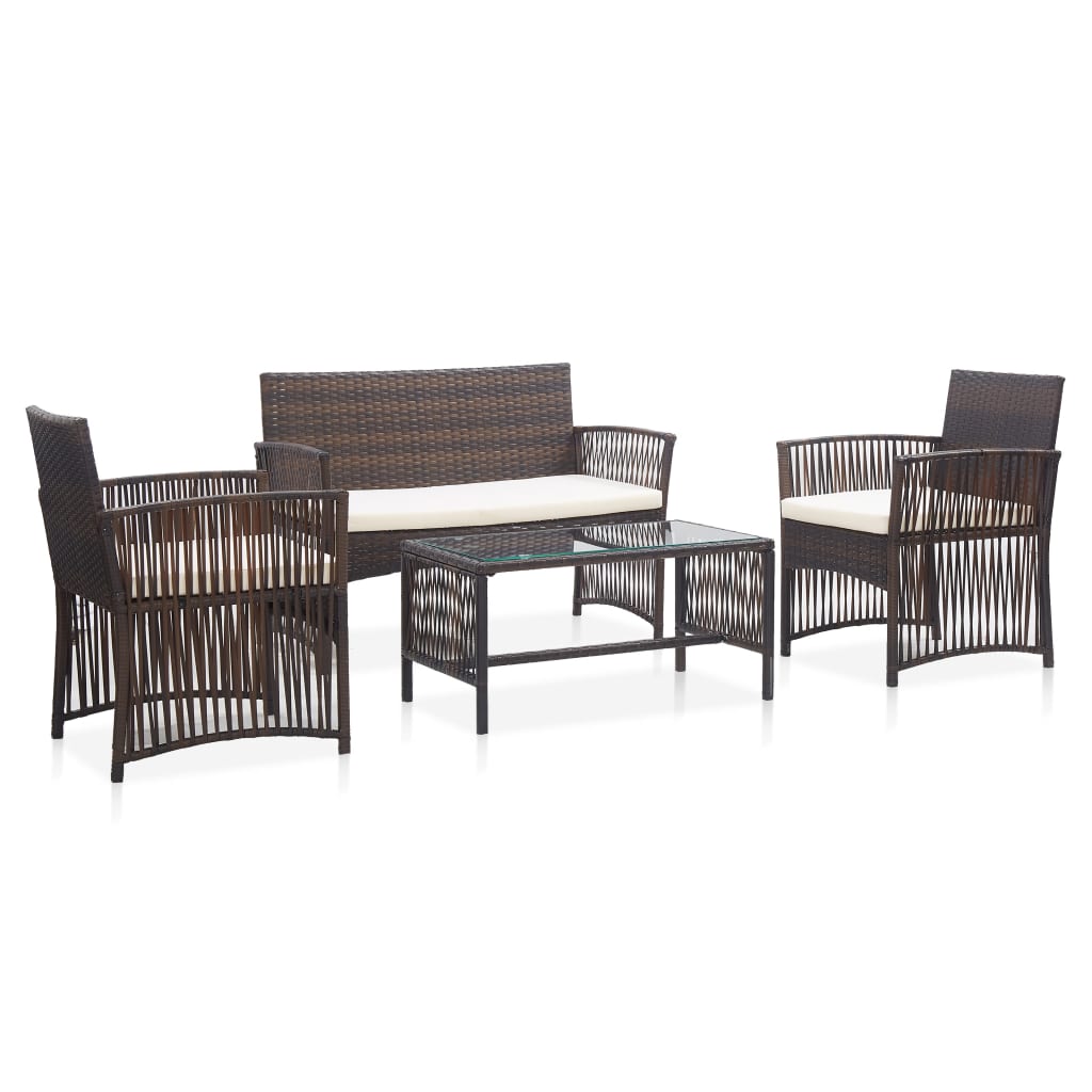 Set Divani da Giardino 4 pz con Cuscino in Polyrattan Marrone - homemem39