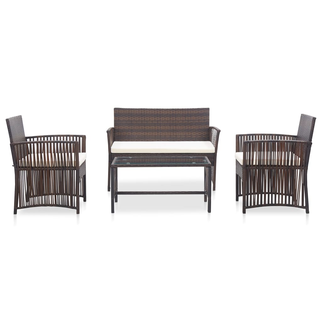 Set Divani da Giardino 4 pz con Cuscino in Polyrattan Marrone - homemem39