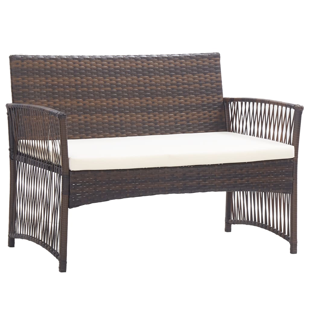 Set Divani da Giardino 4 pz con Cuscino in Polyrattan Marrone - homemem39