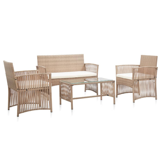 Set Divani da Giardino 4 pz con Cuscino in Polyrattan Beige - homemem39