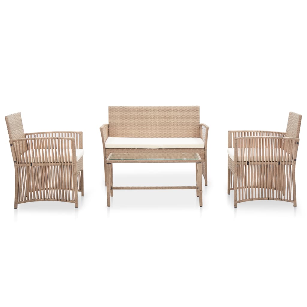 Set Divani da Giardino 4 pz con Cuscino in Polyrattan Beige - homemem39