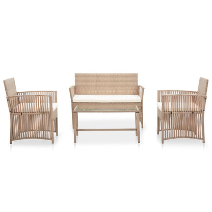 Set Divani da Giardino 4 pz con Cuscino in Polyrattan Beige - homemem39