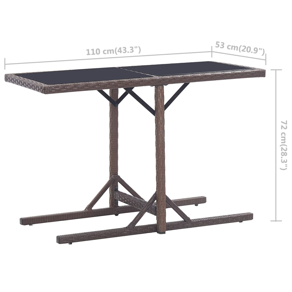 Tavolo da Giardino Marrone 110x53x72 cm in Vetro e Polyrattan - homemem39