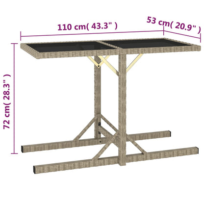 Tavolo da Giardino Beige 110x53x72 cm in Vetro e Polyrattan - homemem39