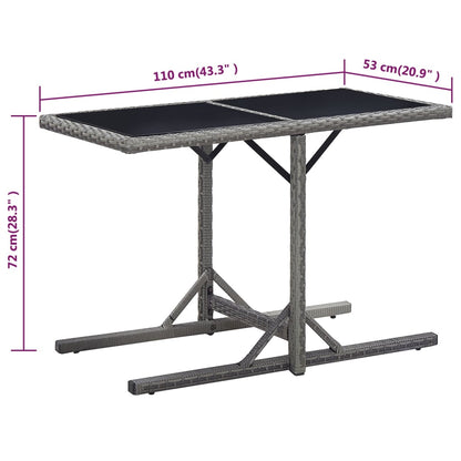 Tavolo da Giardino Antracite 110x53x72 cm in Vetro e Polyrattan - homemem39