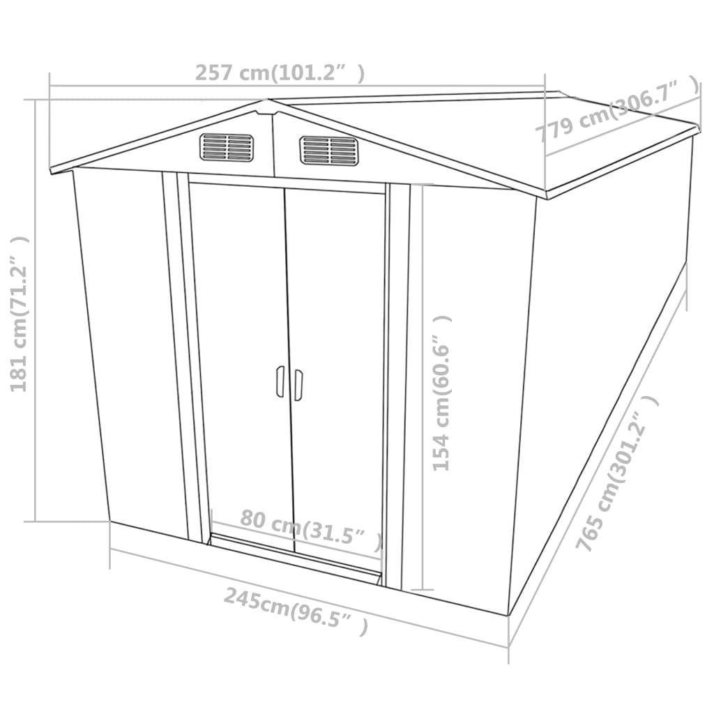 Capanno da Giardino Grigio 257x779x181 cm in Acciaio Zincato - homemem39