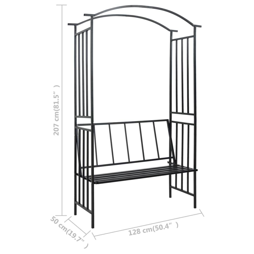 Arco da Giardino con Panca Nero 128x50x207 cm in Ferro - homemem39