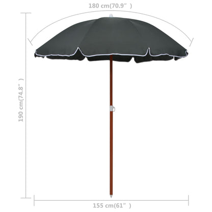 Ombrellone con Palo in Acciaio 180 cm Antracite - homemem39