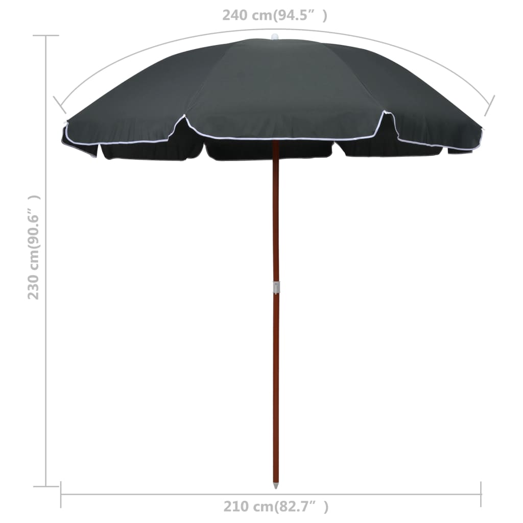 Ombrellone con Palo in Acciaio 240 cm Antracite - homemem39