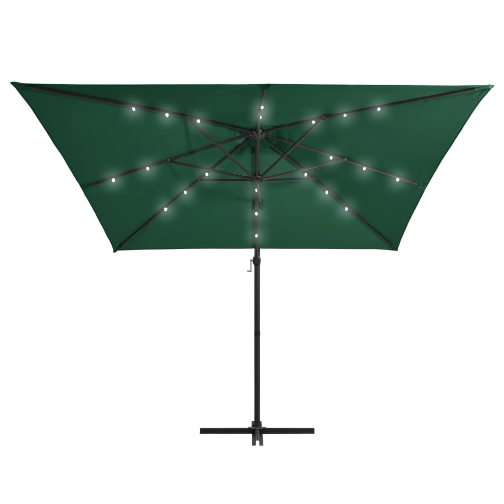 Ombrellone a Sbalzo con LED e Palo in Acciaio 250x250 cm Verde - homemem39