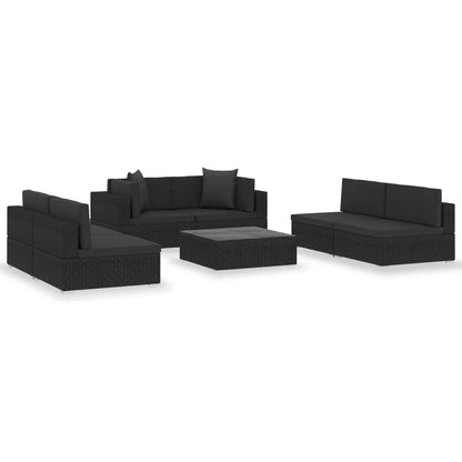 Set Divani da Giardino 7 pz con Cuscini in Polyrattan Nero - homemem39