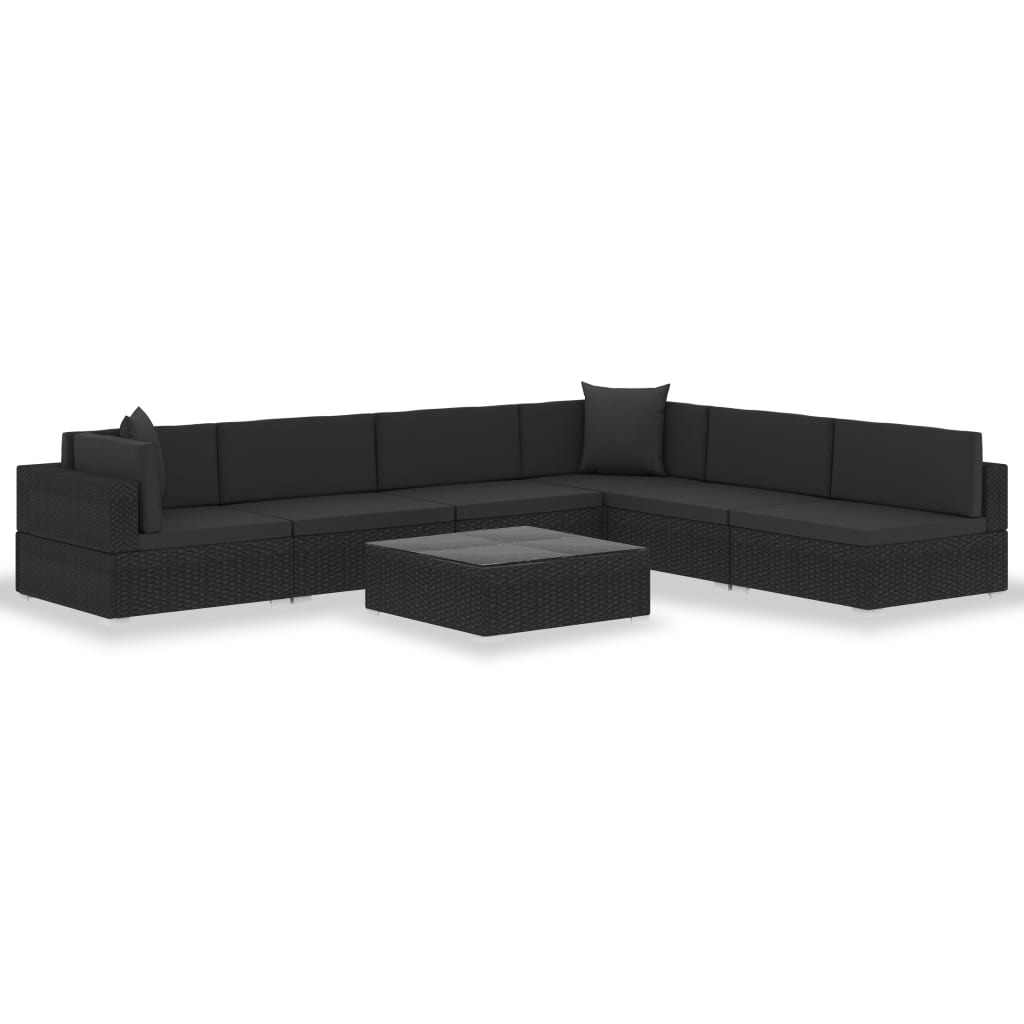 Set Divani da Giardino 7 pz con Cuscini in Polyrattan Nero - homemem39