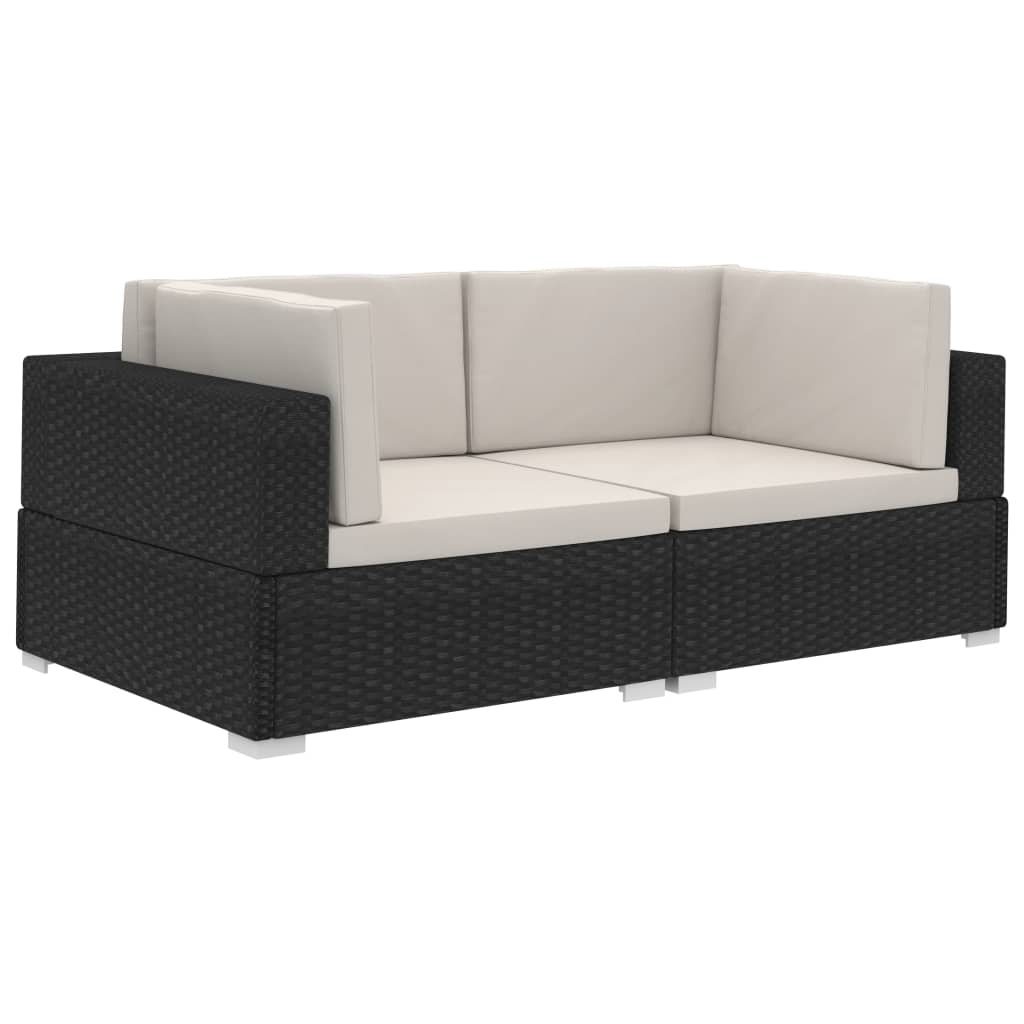 Poltrone Modulari ad Angolo con Cuscini 2 pz Polyrattan Nero - homemem39