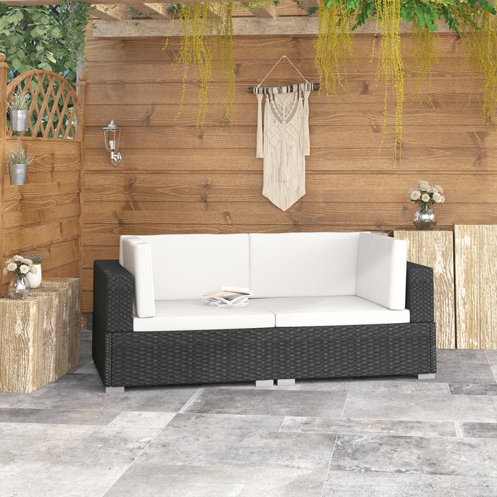 Poltrone Modulari ad Angolo con Cuscini 2 pz Polyrattan Nero - homemem39