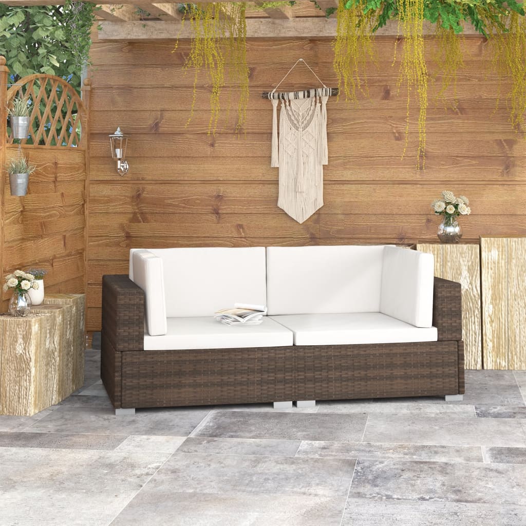 Poltrone Modulari ad Angolo con Cuscini 2 pz Polyrattan Marrone - homemem39