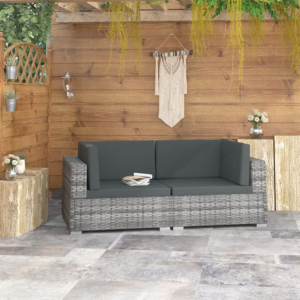 Poltrone Modulari ad Angolo con Cuscini 2 pz Polyrattan Grigio - homemem39