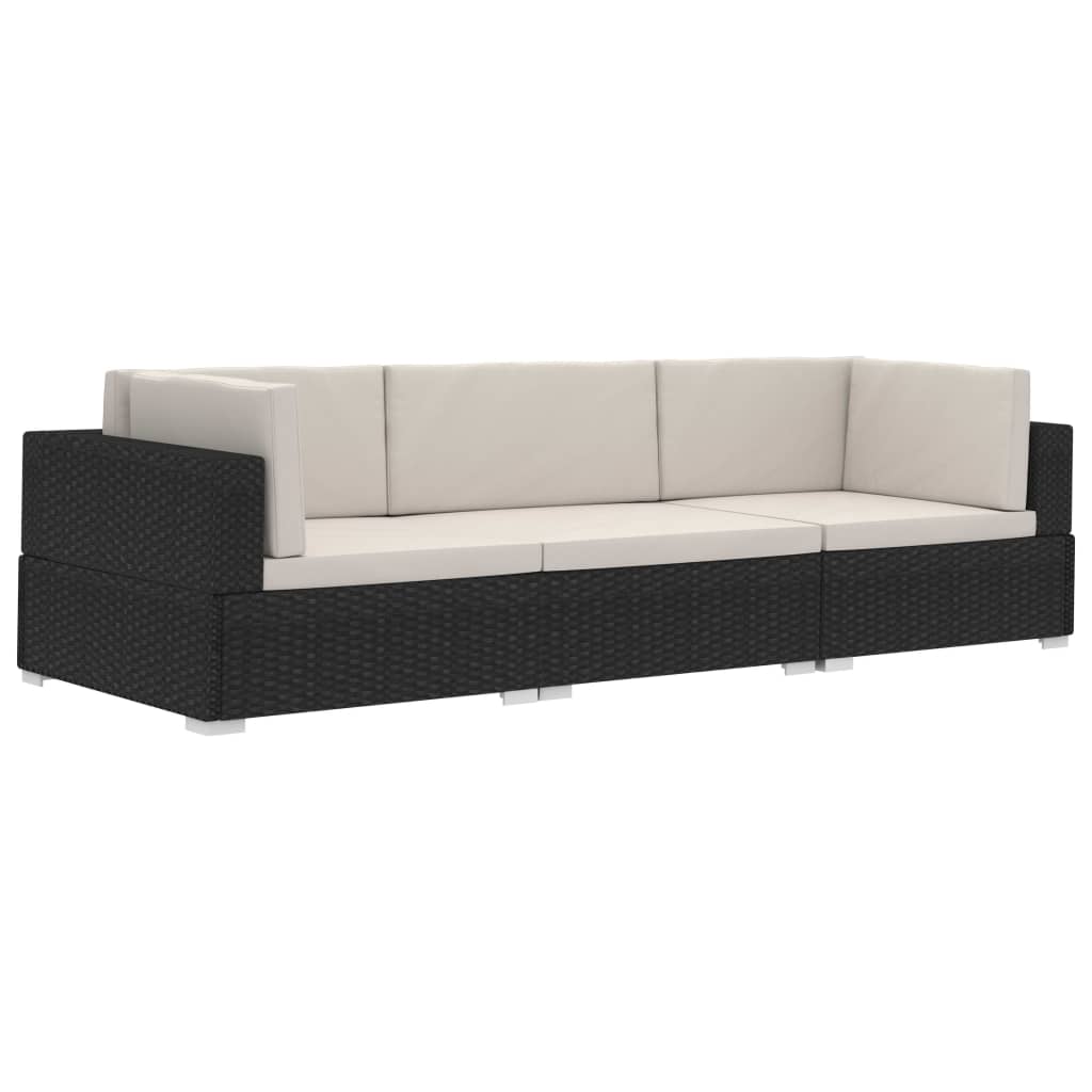 Set Divani da Giardino 3 pz con Cuscini in Polyrattan Nero - homemem39