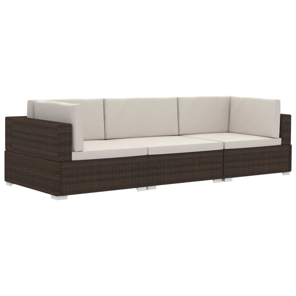 Set Divani da Giardino 3 pz con Cuscini in Polyrattan Marrone - homemem39