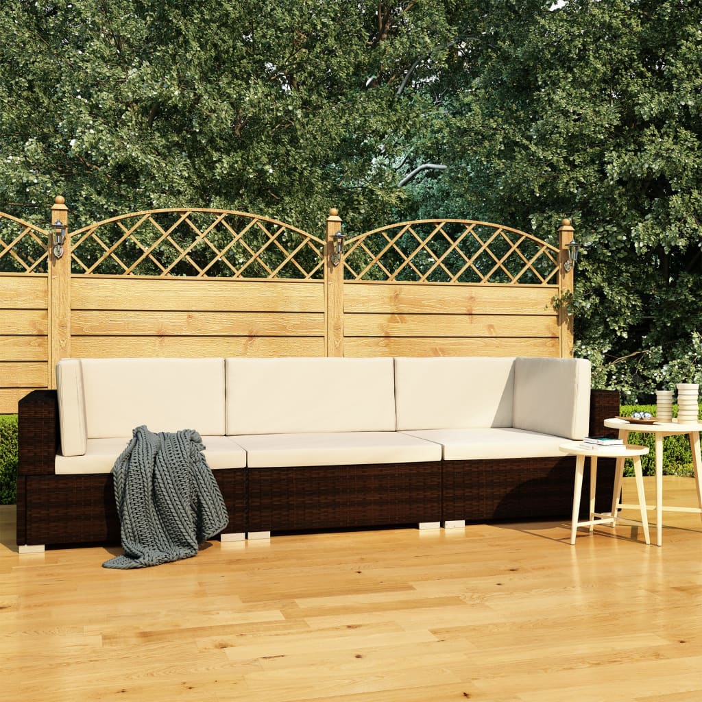 Set Divani da Giardino 3 pz con Cuscini in Polyrattan Marrone - homemem39