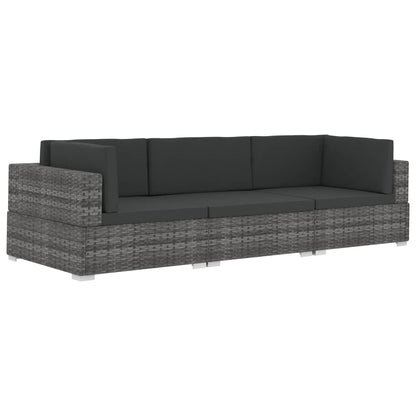 Set Divani da Giardino 3 pz con Cuscini in Polyrattan Grigio - homemem39