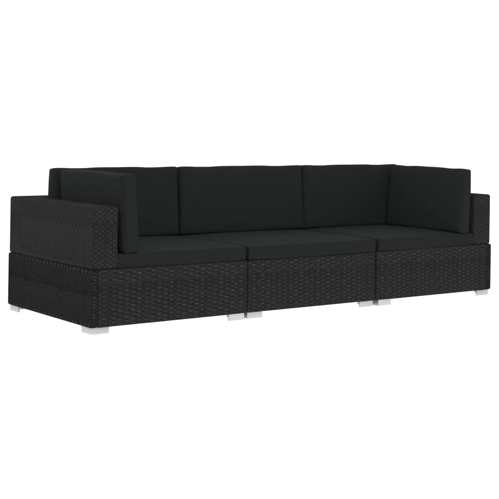 Set Divani da Giardino 3 pz con Cuscini in Polyrattan Nero - homemem39