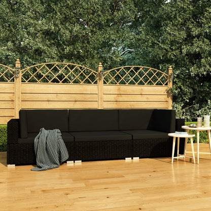 Set Divani da Giardino 3 pz con Cuscini in Polyrattan Nero - homemem39