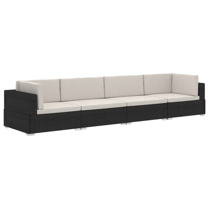 Set Divani da Giardino 4 pz con Cuscini in Polyrattan Nero - homemem39