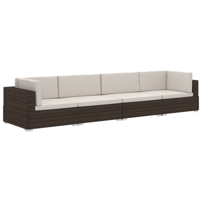 Set Divani da Giardino 4 pz con Cuscini in Polyrattan Marrone - homemem39