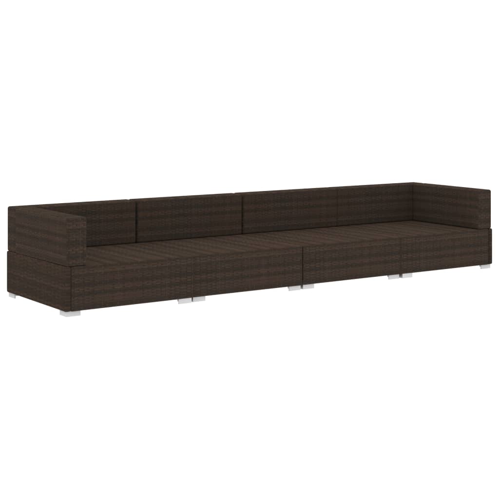 Set Divani da Giardino 4 pz con Cuscini in Polyrattan Marrone - homemem39