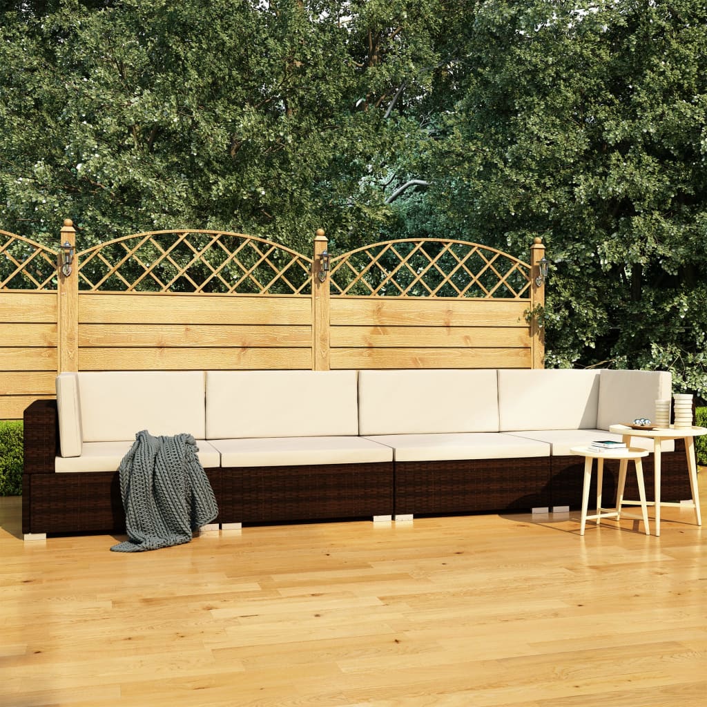 Set Divani da Giardino 4 pz con Cuscini in Polyrattan Marrone - homemem39