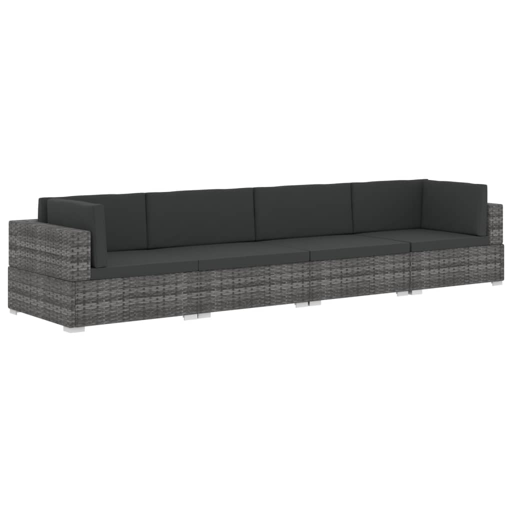 Set Divani da Giardino 4 pz con Cuscini in Polyrattan Grigio - homemem39