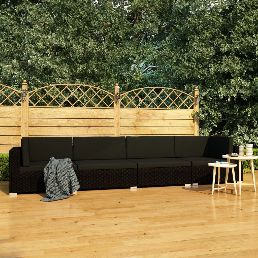 Set Divani da Giardino 4 pz con Cuscini in Polyrattan Nero - homemem39